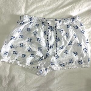 Joie White PJ Shorts with Blue Floral Motif